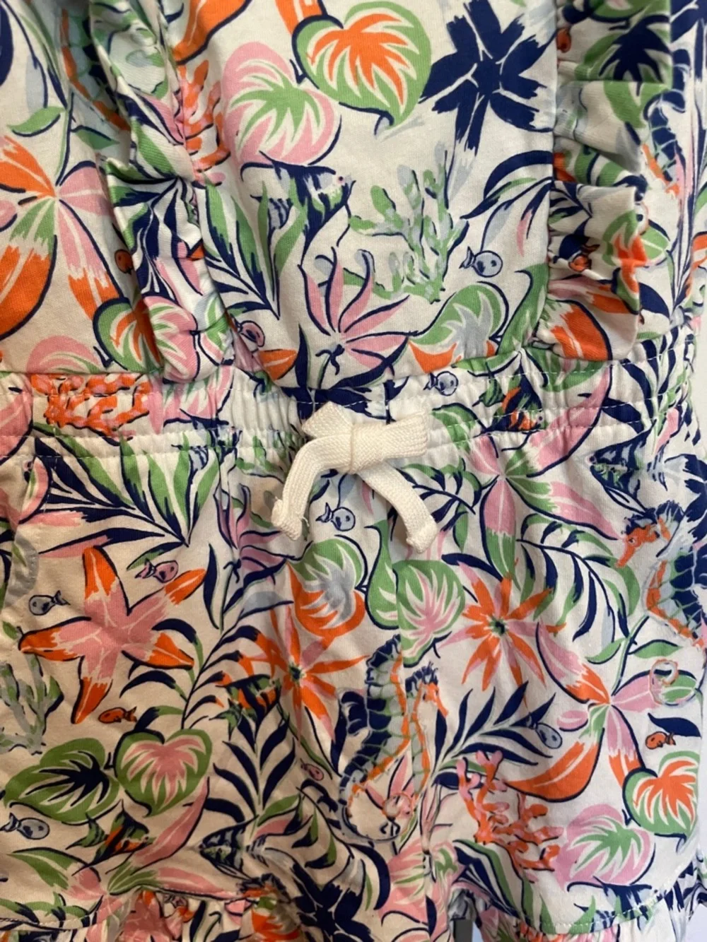 New Girls Polo Ralph Lauren Tropical Print Ruffled Cotton Romper size 6